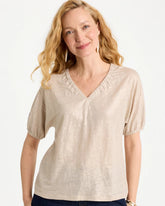 Chico's Online - Fog Foiled Linen Ruched V-Neck Tee
