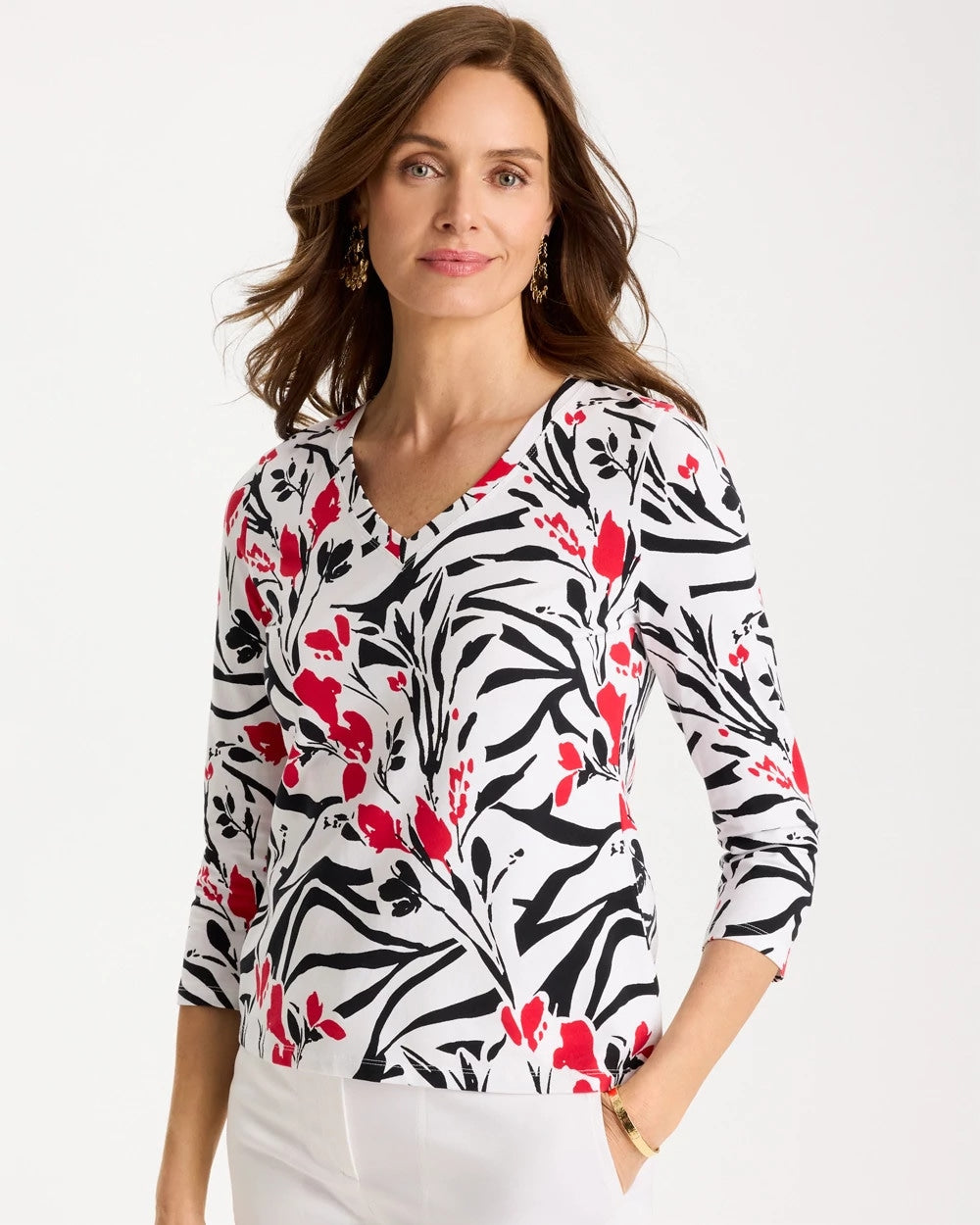 Chico's On Sale - Cotton Stretch 3/4 Sleeve Floral Tee
