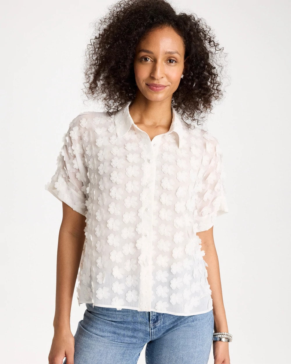 Chico's US - 3D Floral Chiffon Camp Shirt