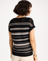 Chico's Outlet - Striped Mesh Stitch Pullover Sweater