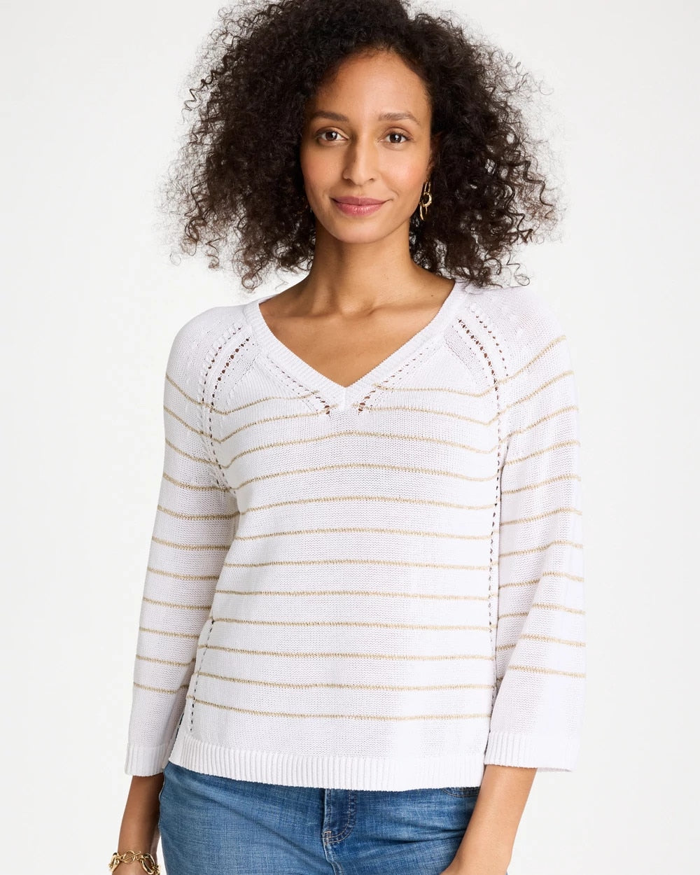 Chico's Discount - Metallic Striped Pullover Sweater