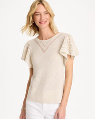 Chico's For Sale - Pointelle Metallic Flutter-Sleeve Pullover