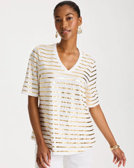 Chico's Online - Striped Cotton Slub V-Neck Tee