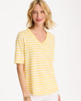 Chico's On Sale - Striped Cotton Slub V-Neck Tee