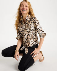Chico's Outlet - Poplin Cotton Animal Print Tie-Front Top