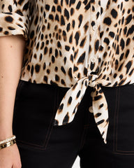 Chico's Outlet - Poplin Cotton Animal Print Tie-Front Top