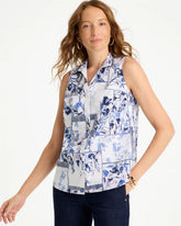 Chico's / Cotton-Blend Classic Printed Sleeveless Shirt