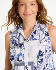 Chico's / Cotton-Blend Classic Printed Sleeveless Shirt
