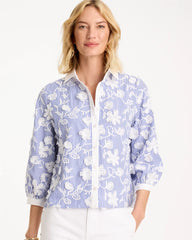 Chico's Discount - Cotton 3D Embroidered Striped Shirt