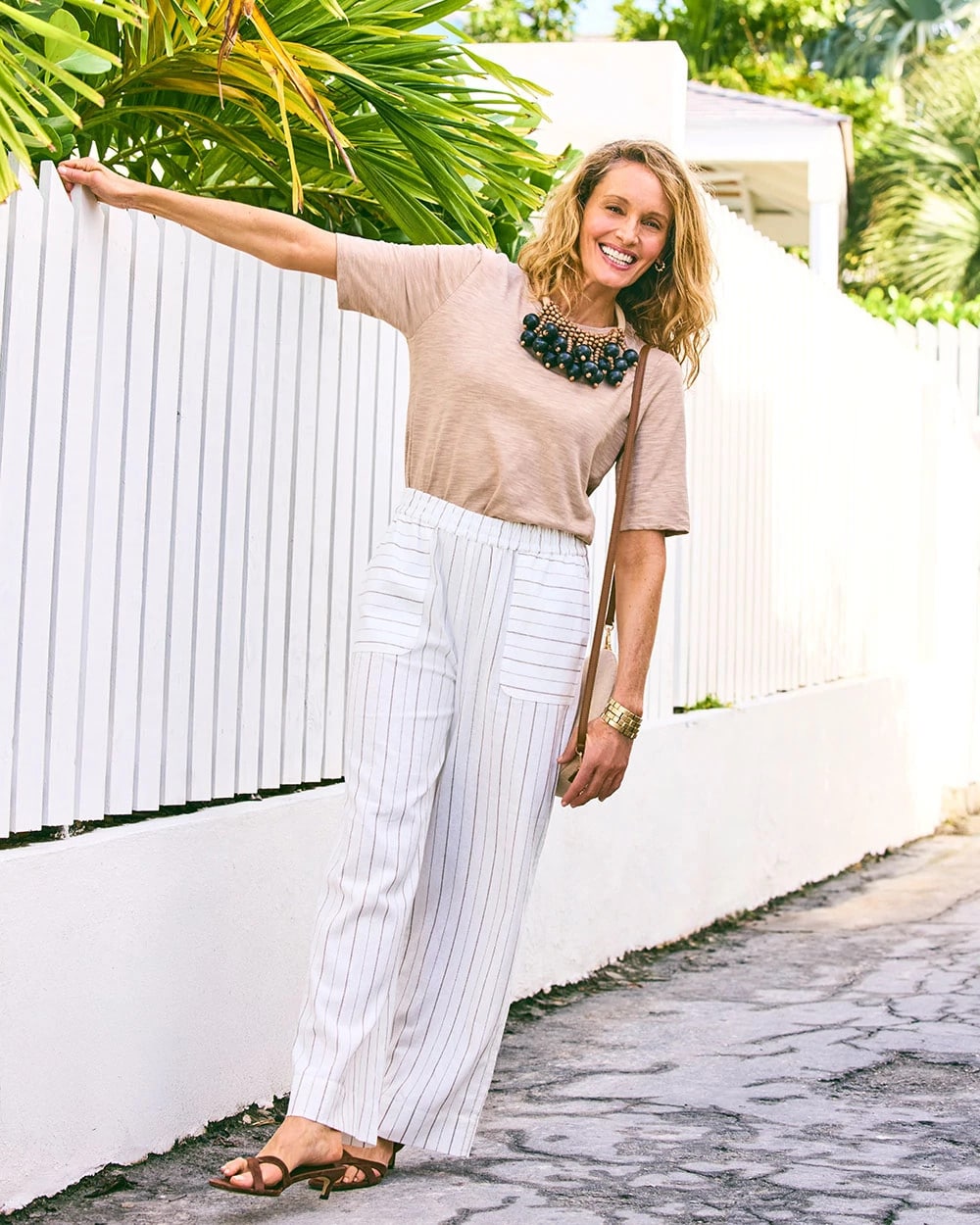 Chico's / Pinstriped Linen-Cotton Crop Pant