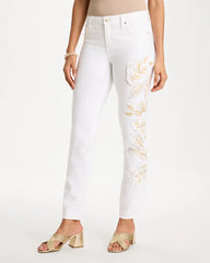 Chico's Outlet - No Stain Girlfriend Floral Embellished Slim Ankle Jeans
