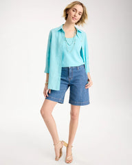 Chico's / Striped Denim Trouser Shorts