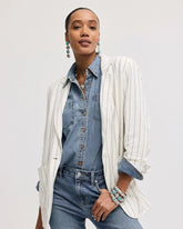 Chico's On Sale - Linen-Blend Striped Boyfriend Blazer