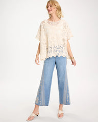 Chico's / Woven Cotton-Blend Crochet Lace Poncho