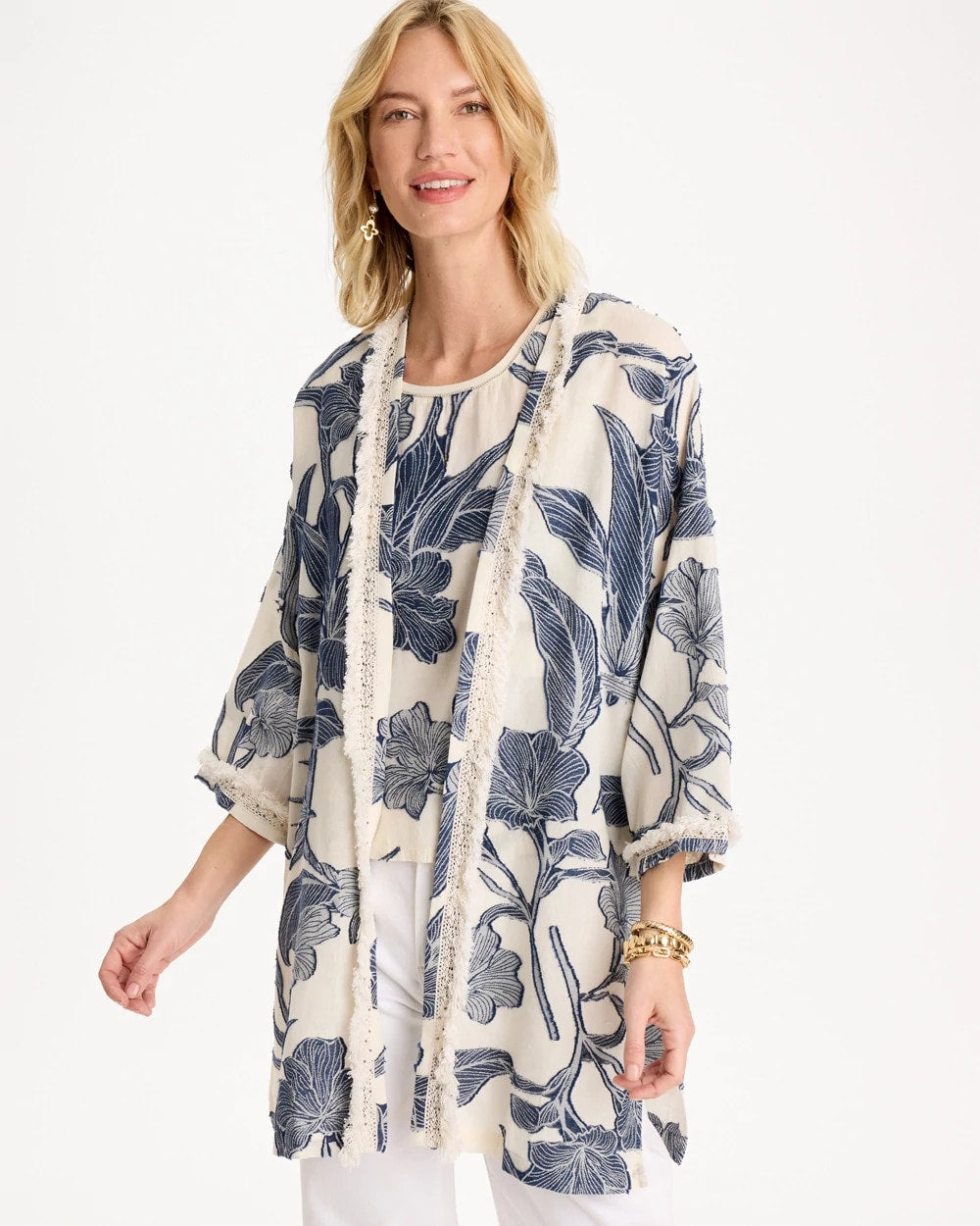 Chico's US - Cotton Jacquard Fringed Kimono