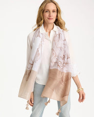 Chico's Discount - Neutral Floral Tassel Oblong Scarf