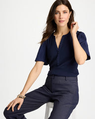 Chico's / Rib Knit Woven Flutter Sleeve Tee