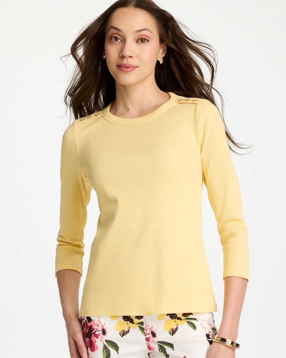 Chico's / Ribbed Button Crewneck Tee