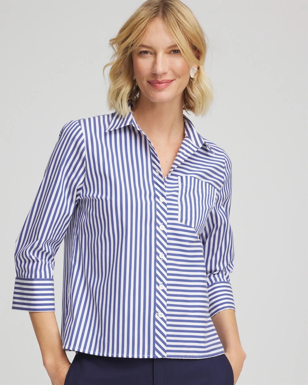 Chico's Sale - Stripe Mixing Poplin Shirt