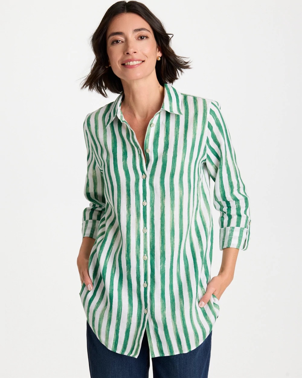Chico's Discount - No Iron™ Striped Linen Tunic