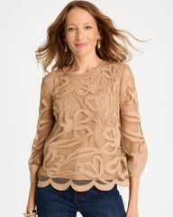 Chico's / Floral-Motif Mesh 3/4 Sleeve Top