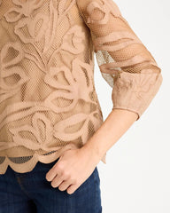 Chico's / Floral-Motif Mesh 3/4 Sleeve Top