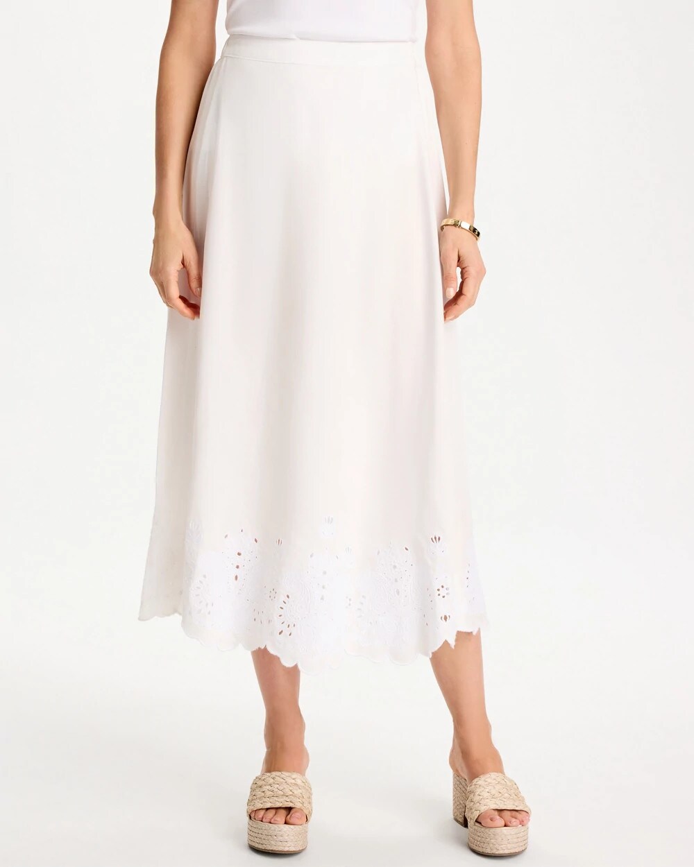 Chico's Online - Alabaster Twill Embroidered Hem Skirt