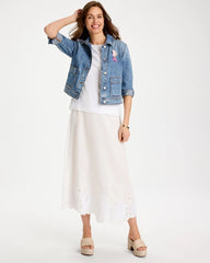 Chico's Online - Alabaster Twill Embroidered Hem Skirt