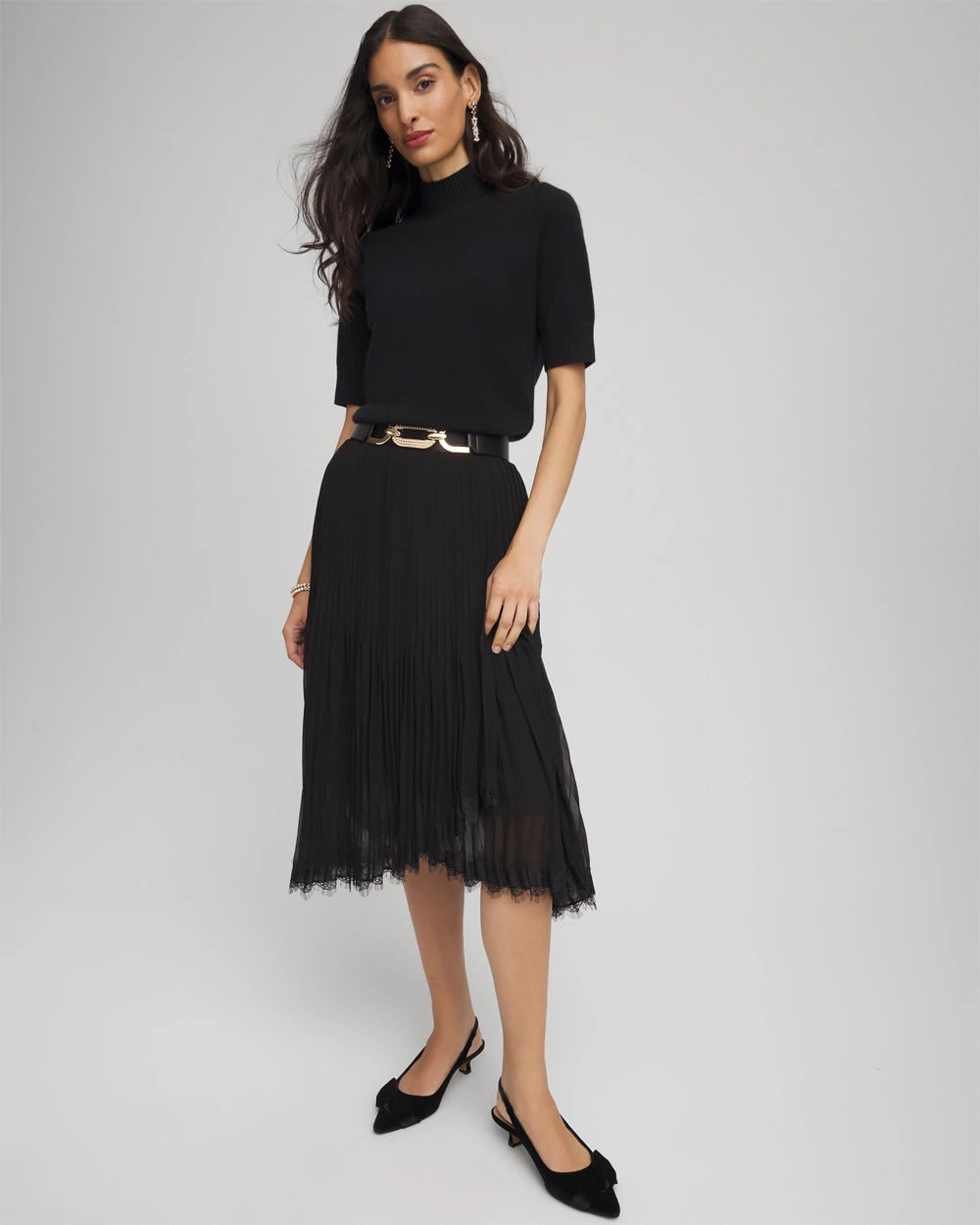 Chico's On Sale - Pleated Lace Hem Midi Skirt