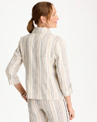 Chico's Outlet - Striped Linen Roll Sleeve Blazer