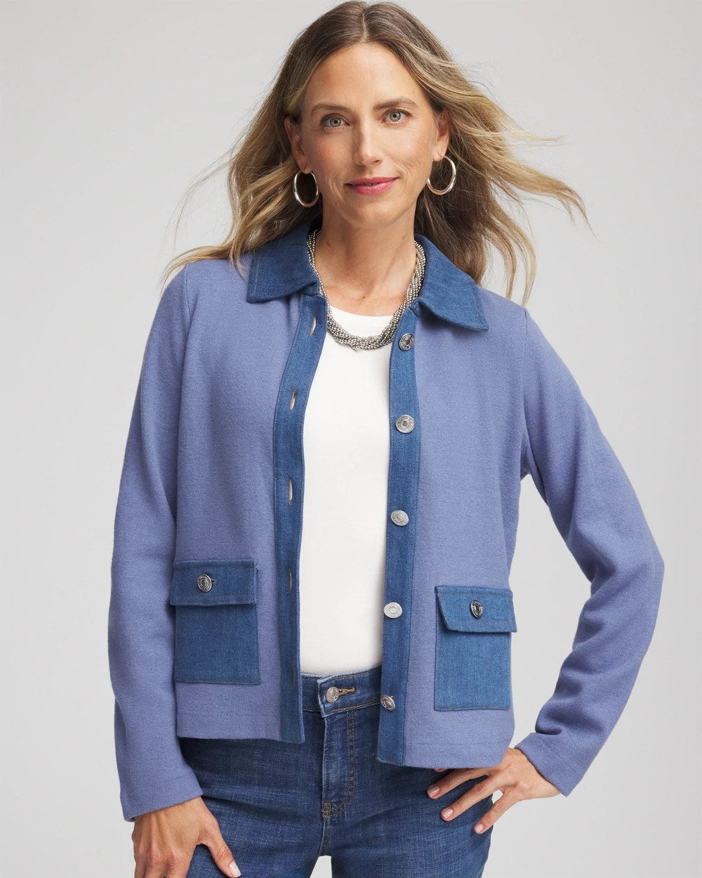 Chico's Sale - Denim Colorblock Marl Shirt Jacket