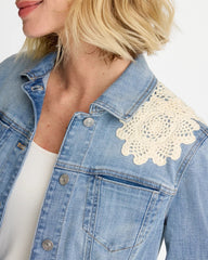 Chico's For Sale - Embroidered Frayed Denim Trucker Jacket