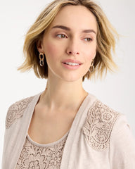 Chico's / Embroidered Cotton Slub 3/4 Sleeve Cardigan