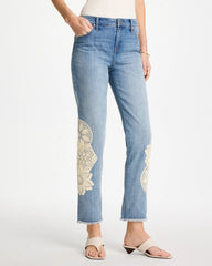 Chico's Discount - Girlfriend Slim Crochet Fray Ankle Jeans