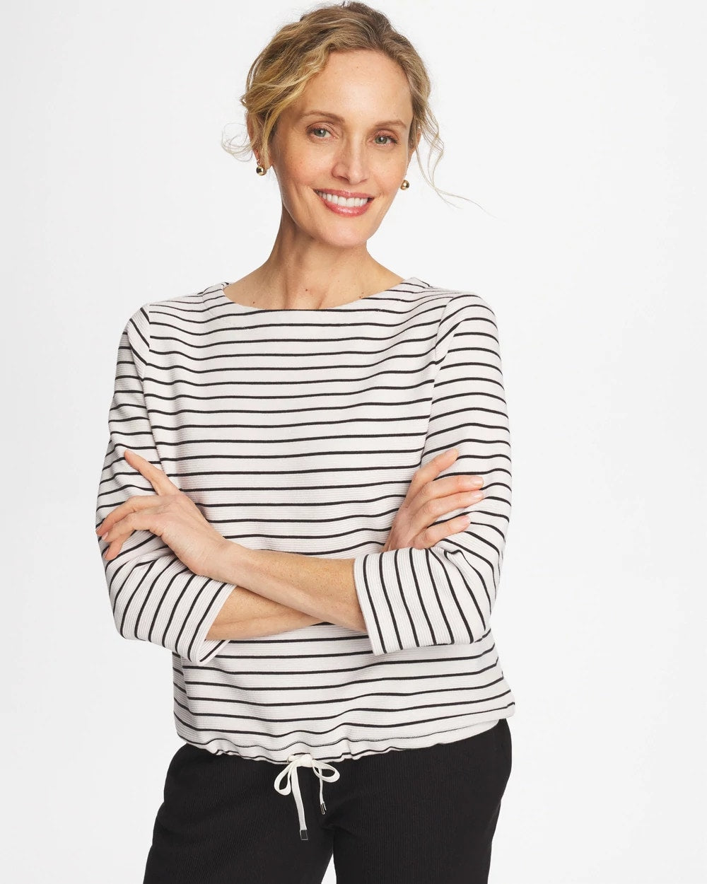 Chico's US - Zenergy® Striped Ottoman Drawstring Top