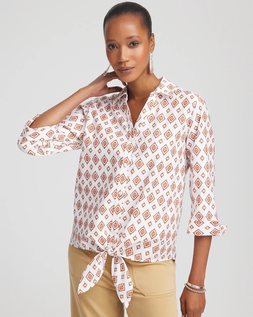 Chico's US - No Iron™ Tie-Front Geo-Print Shirt