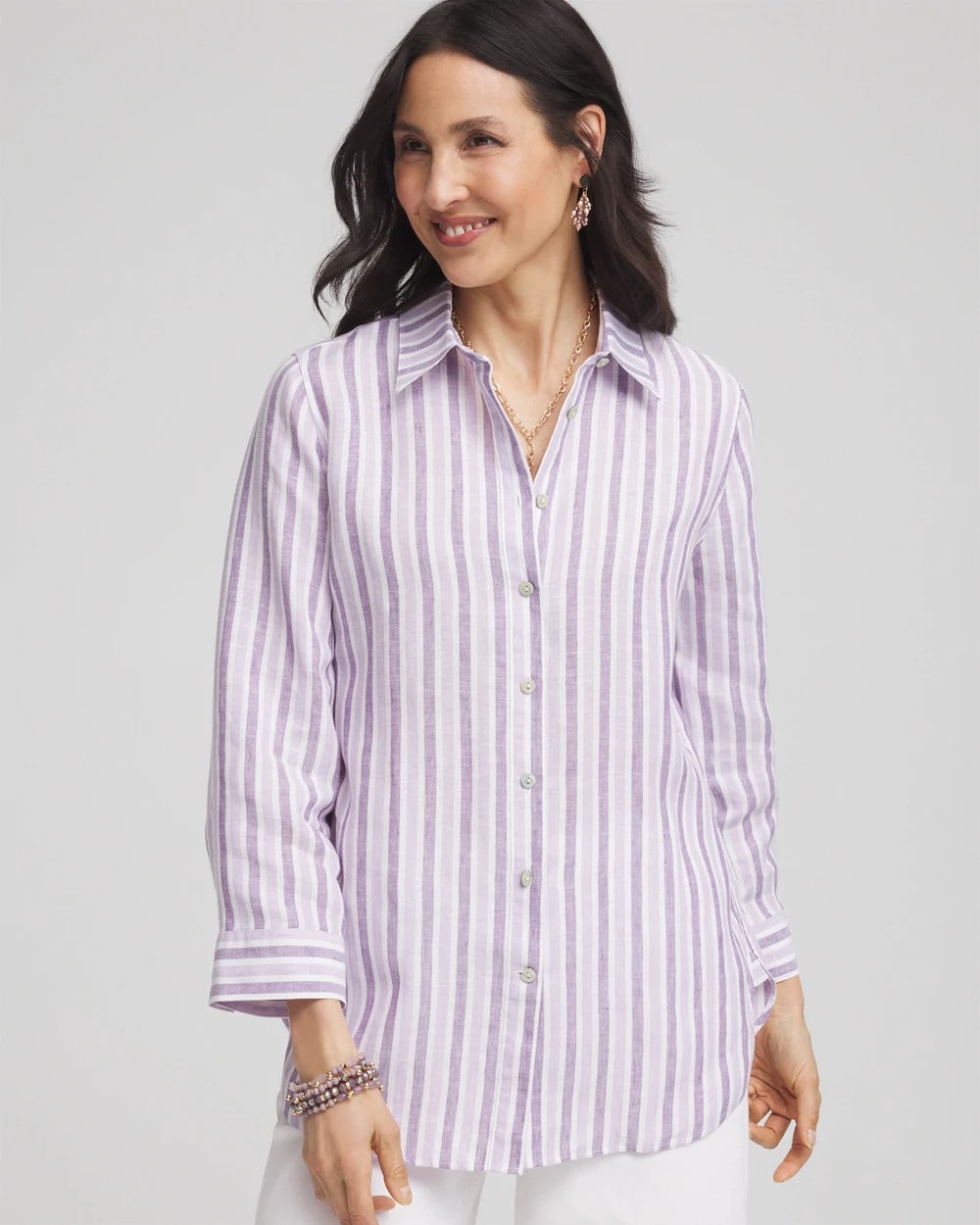 Chico's / No Iron™ Plum Striped Linen Shirt