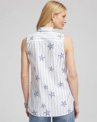 Chico's Sale - No Iron™ Starfish Striped Sleeveless Sateen Shirt