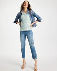 Chico's For Sale - Floral Patchwork Girlfriend Crop Jeans