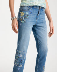 Chico's For Sale - Floral Patchwork Girlfriend Crop Jeans