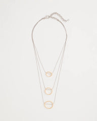 Chico's Mixed Metal Triple Circle Pendant Necklace