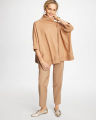 Chico's Cowlneck Knit Fringe Poncho