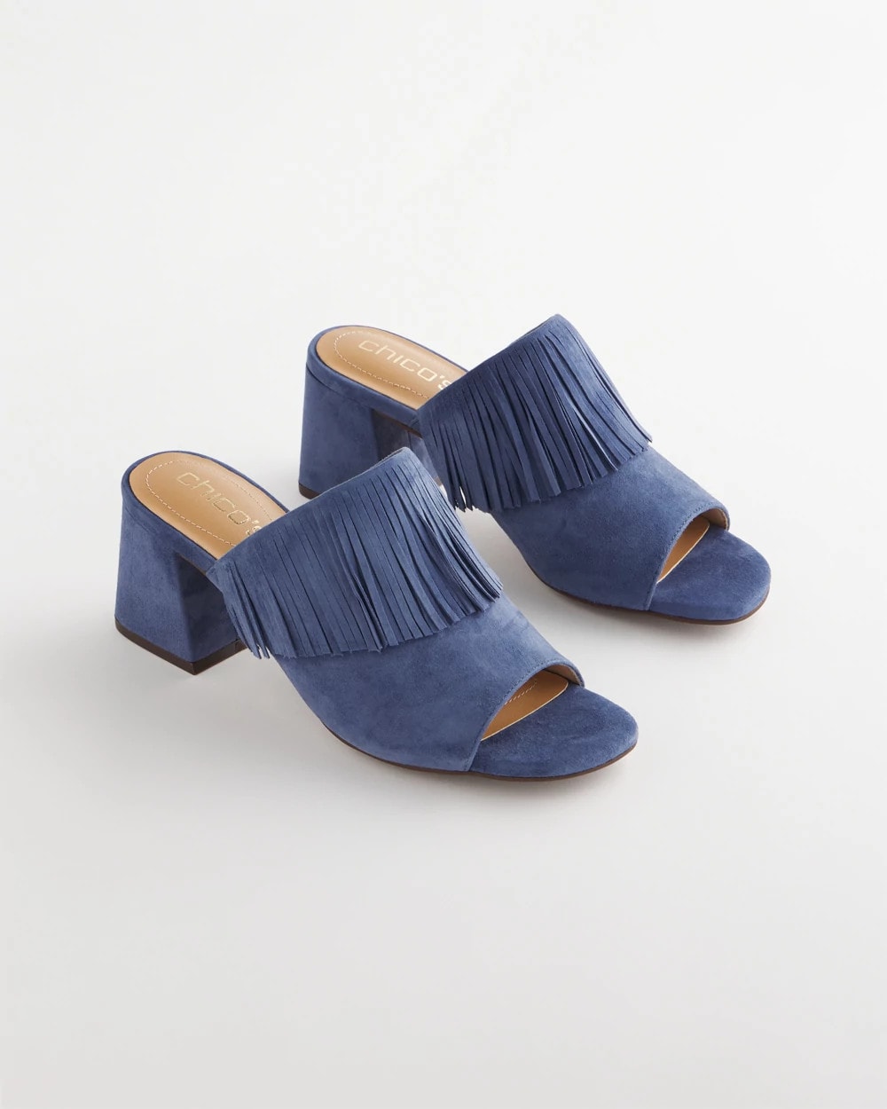 Chico's Sale - Blue Lotus Suede Fringe Block Heels