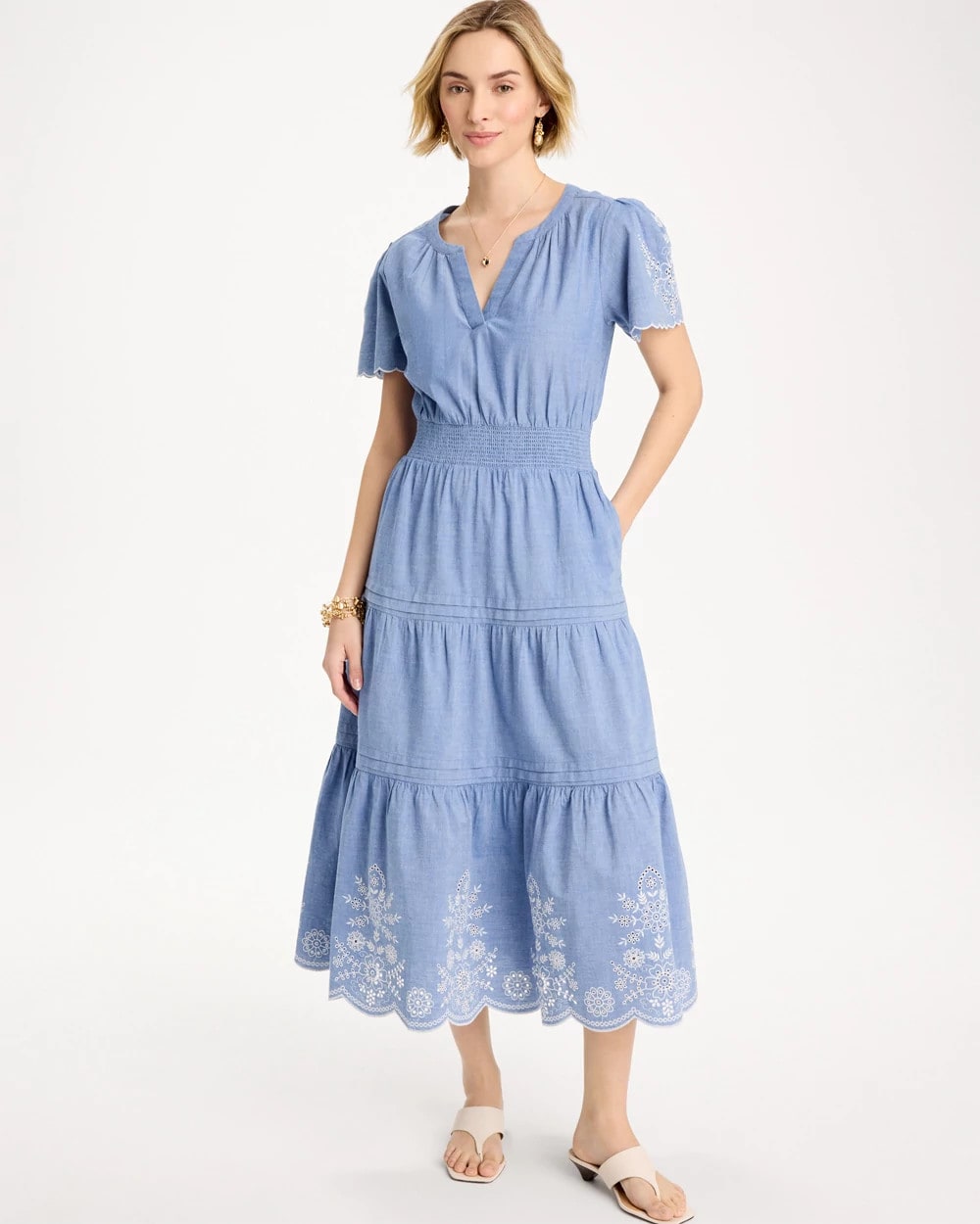 Chico's Outlet - Chambray Embroidered Dress