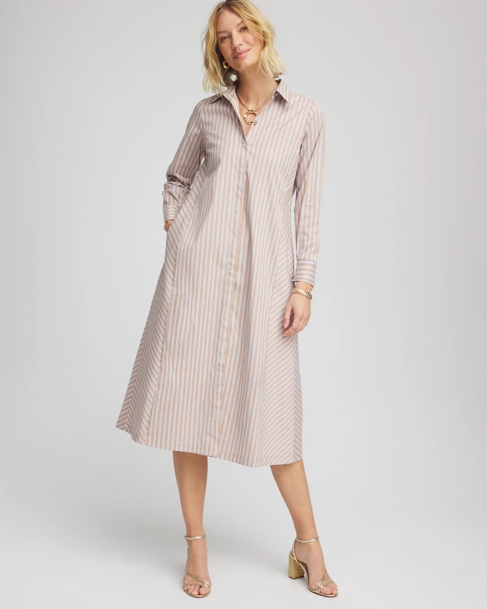 Chico's Sale - Vanilla Chai Striped Shirtdress