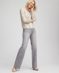 Chico's Discount - Rose Gold Embellished Girlfriend Flared Jeans