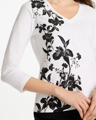 Chico's Sale - Printed Cotton Stretch 3/4 Sleeve Tee