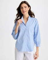 Chico's For Sale - Striped Poplin Ruffle Neck Shirt