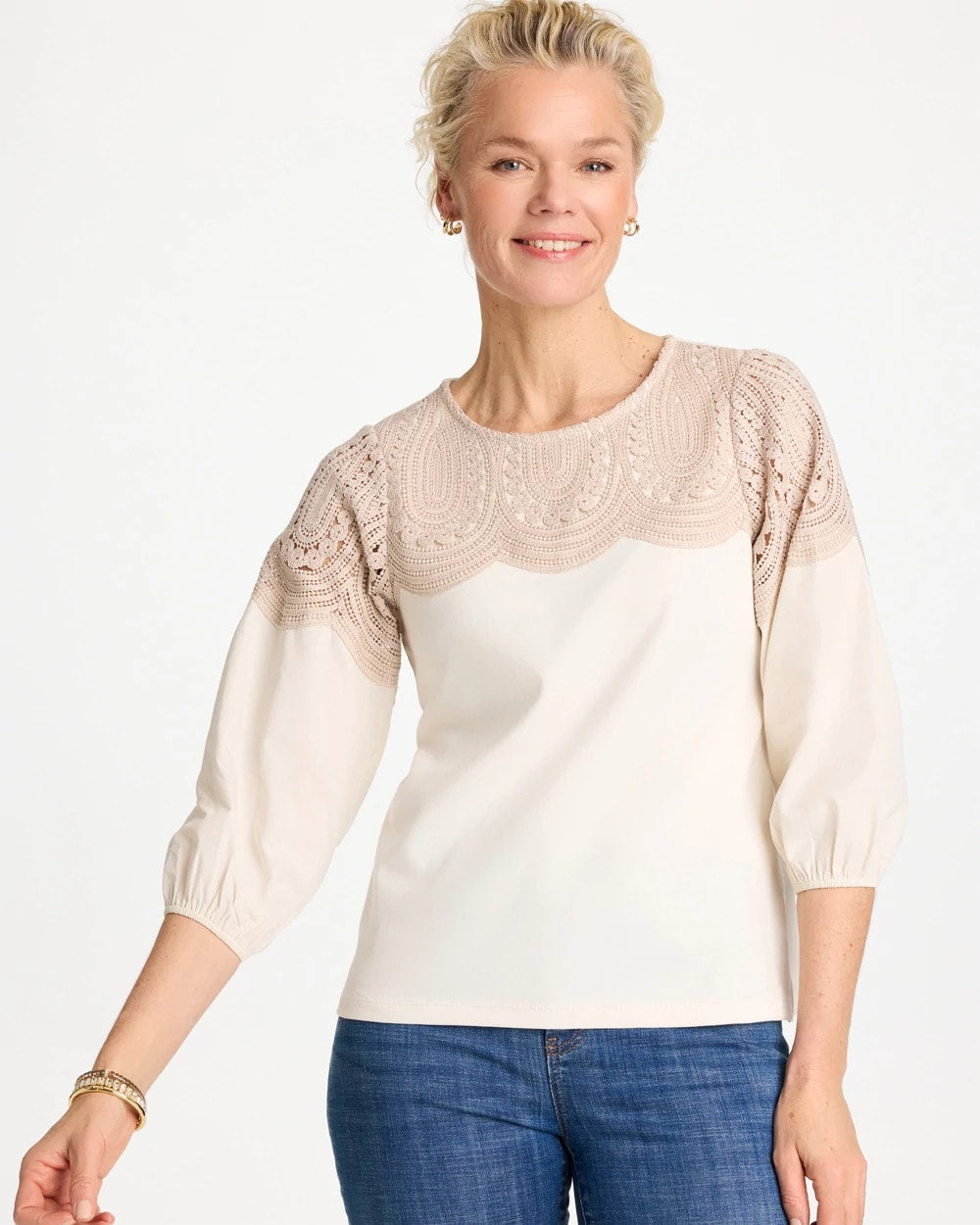 Chico's Sale - Lace Crochet Sleeve Tee