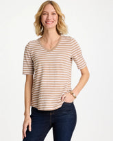 Chico's Outlet - Striped Cotton Slub V-Neck Tee